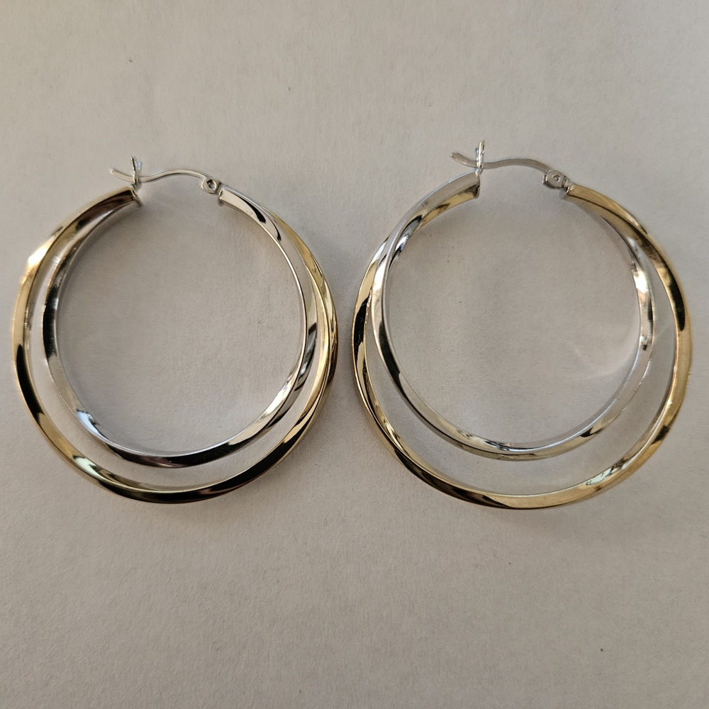 Ross-Simons Two-Tone Gold and Silver Hoop Earrings